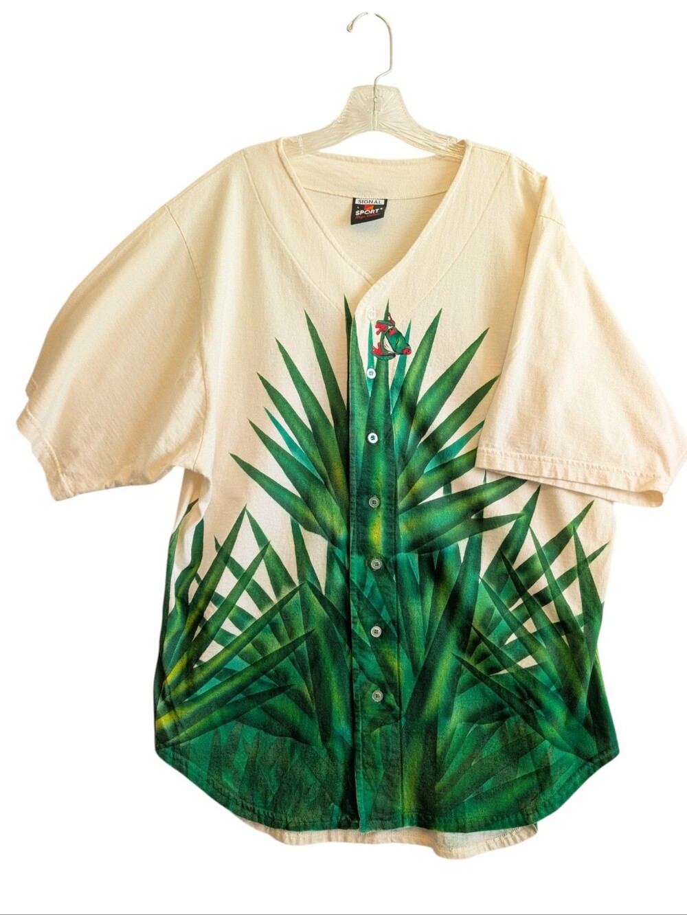 Vtg '90S Signal Sport Men's L Tropical Frog Jersey Button Down Shirt Colorful